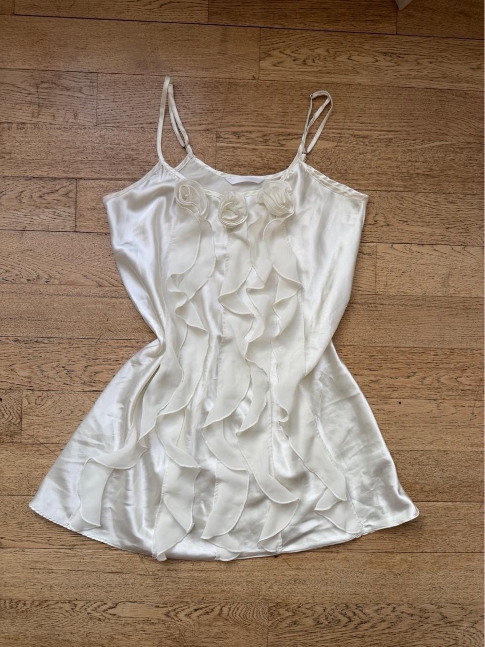 Y2K Ivory Ruffle Rosette Cami Tank Top